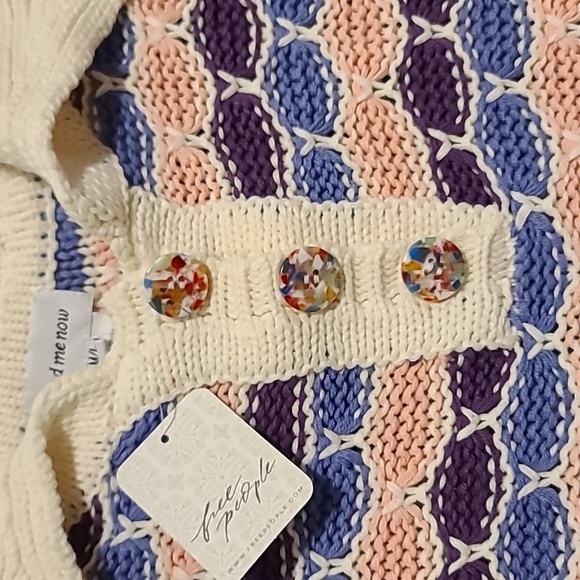 NTW Find Me Now Free People Confetti Crochet Polo Sweater Size M/L - Picture 4 of 6